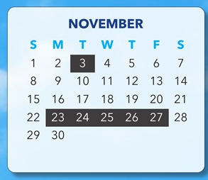 District School Academic Calendar for Lyons School for November 2026