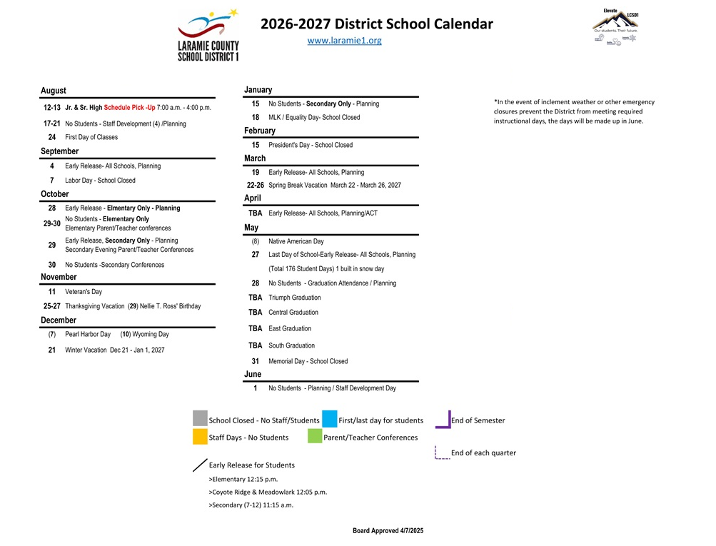 District School Academic Calendar Key for Anderson Elementary