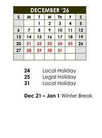 District School Academic Calendar for Calabasas High for December 2026