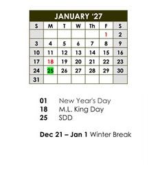 District School Academic Calendar for Calabasas High for January 2027