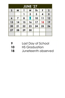 District School Academic Calendar for Calabasas High for June 2027