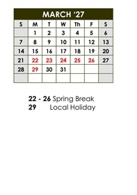 District School Academic Calendar for Calabasas High for March 2027