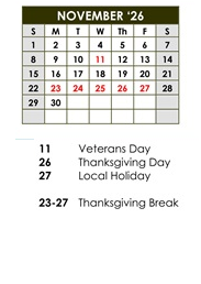 District School Academic Calendar for Calabasas High for November 2026