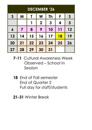 District School Academic Calendar for Cesar Chavez Elem for December 2026