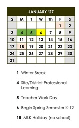 District School Academic Calendar for Cesar Chavez Elem for January 2027