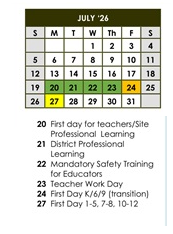 District School Academic Calendar for Cesar Chavez Elem for July 2026