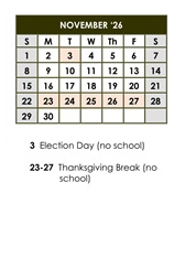 District School Academic Calendar for Cesar Chavez Elem for November 2026