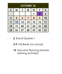 District School Academic Calendar for Cesar Chavez Elem for October 2026