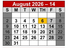 District School Academic Calendar for Bridge Academy Chart for August 2026