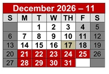 District School Academic Calendar for Bridge Academy Chart for December 2026