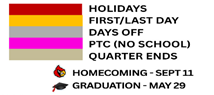 District School Academic Calendar Legend for Bridge Academy Chart