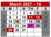 District School Academic Calendar for Bridge Academy Chart for March 2027