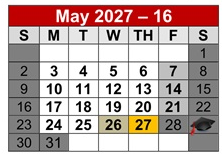 District School Academic Calendar for Bridge Academy Chart for May 2027