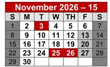 District School Academic Calendar for Bridge Academy Chart for November 2026