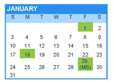 District School Academic Calendar for Green (william) Elementary for January 2027