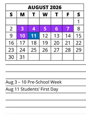 District School Academic Calendar for Cape Elementary School for August 2026