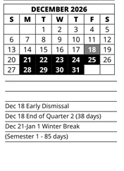 District School Academic Calendar for Cape Elementary School for December 2026