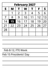 District School Academic Calendar for Cape Elementary School for February 2027