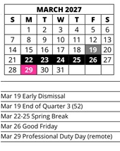 District School Academic Calendar for Cape Elementary School for March 2027
