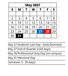 District School Academic Calendar for Cape Elementary School for May 2027