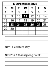 District School Academic Calendar for Cape Elementary School for November 2026