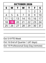 District School Academic Calendar for Cape Elementary School for October 2026