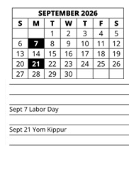 District School Academic Calendar for Cape Elementary School for September 2026