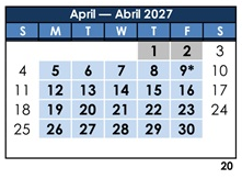 District School Academic Calendar for Dolores Huerta Elementary for April 2027