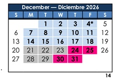 District School Academic Calendar for Dolores Huerta Elementary for December 2026