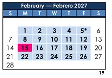 District School Academic Calendar for Dolores Huerta Elementary for February 2027