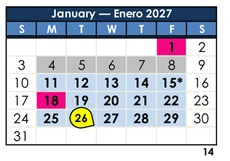 District School Academic Calendar for Dolores Huerta Elementary for January 2027