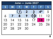 District School Academic Calendar for Dolores Huerta Elementary for June 2027