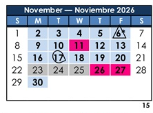 District School Academic Calendar for Dolores Huerta Elementary for November 2026