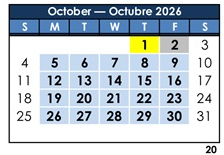 District School Academic Calendar for Dolores Huerta Elementary for October 2026