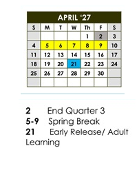 District School Academic Calendar for Centennial Elementary School for April 2027