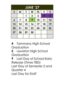 District School Academic Calendar for Centennial Elementary School for June 2027