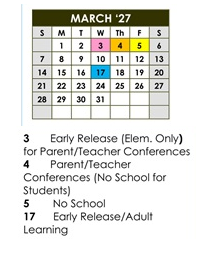 District School Academic Calendar for Centennial Elementary School for March 2027