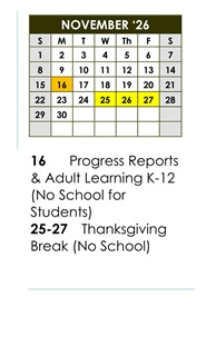 District School Academic Calendar for Centennial Elementary School for November 2026