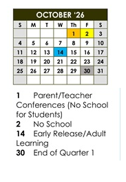 District School Academic Calendar for Centennial Elementary School for October 2026