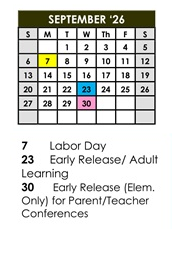 District School Academic Calendar for Centennial Elementary School for September 2026