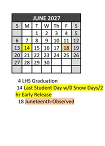 District School Academic Calendar for Lewiston High School for June 2027