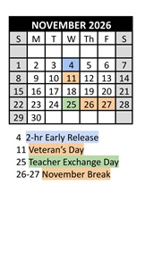 District School Academic Calendar for Lewiston High School for November 2026