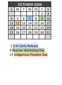 District School Academic Calendar for Lewiston High School for October 2026
