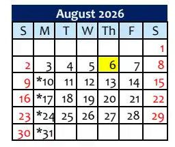 District School Academic Calendar for Lincoln High for August 2026