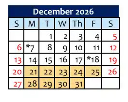 District School Academic Calendar for Lincoln High for December 2026