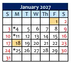 District School Academic Calendar for Lincoln High for January 2027
