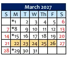 District School Academic Calendar for Lincoln High for March 2027