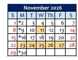District School Academic Calendar for Lincoln High for November 2026
