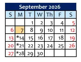 District School Academic Calendar for Lincoln High for September 2026