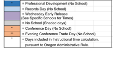 District School Academic Calendar Legend for Toledo Elementary School